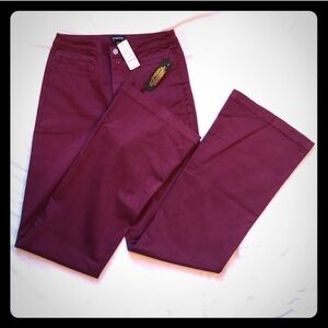 BEBE Clean Sateen Flare Maroon Trousers Women's Size 29 NEW